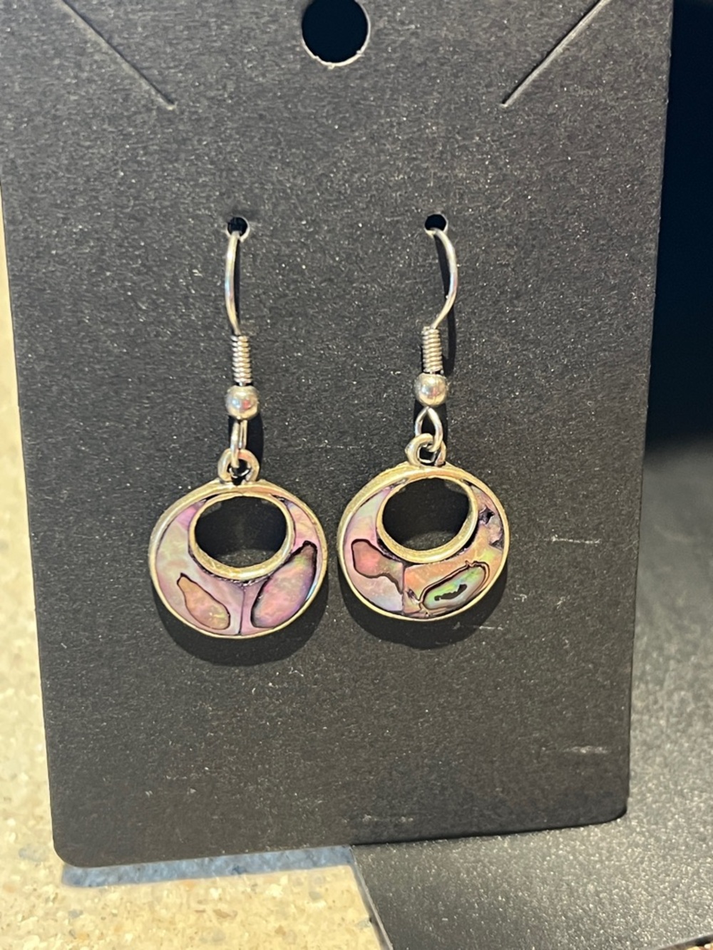 Iridescent Abalone Circle Drop Earrings - Silver-Tone